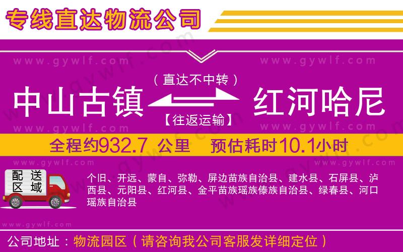 中山古鎮(zhèn)到紅河哈尼族彝族自治州物流公司